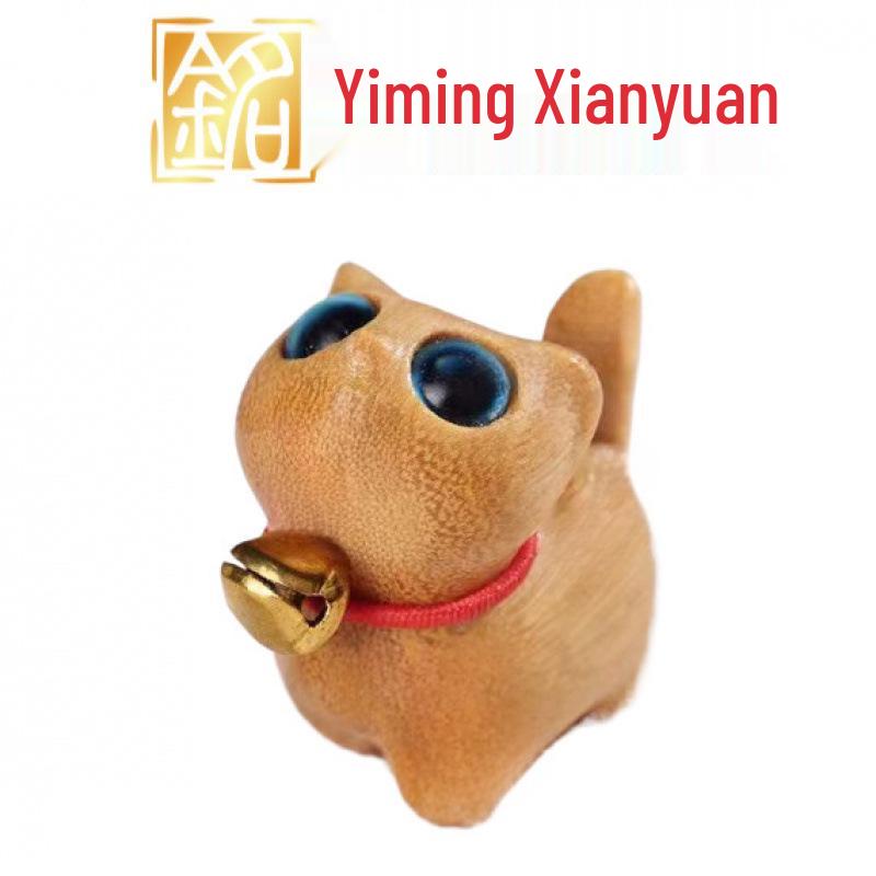 Red Sandalwood Kitten Pendant Necklace - Cute Cat Sweater Chain.