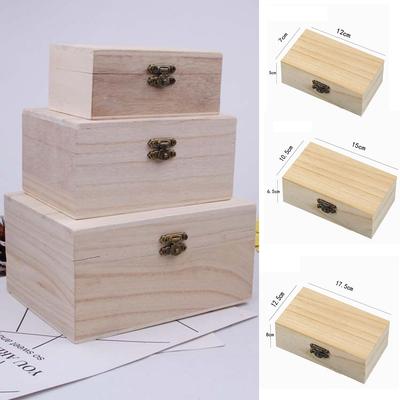 Plain Wood Wooden Square Hinged Storage  Boxes Craft  Box