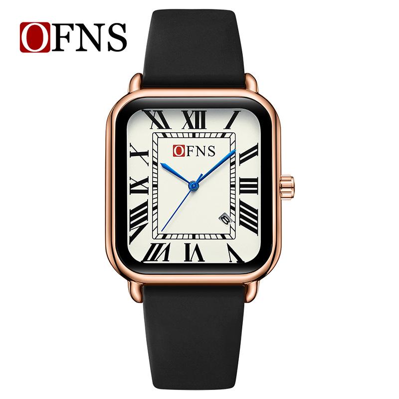 OFNS Silicone Quartz Rectangular Watch - Unisex Fashion with Calendar