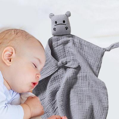 Bomull Baby Säkerhetsfilt Flodhäst Gosedjur med Bitvänliga Hörn Bitringssäker Babyhandduk för Nyfödda Spädbarn