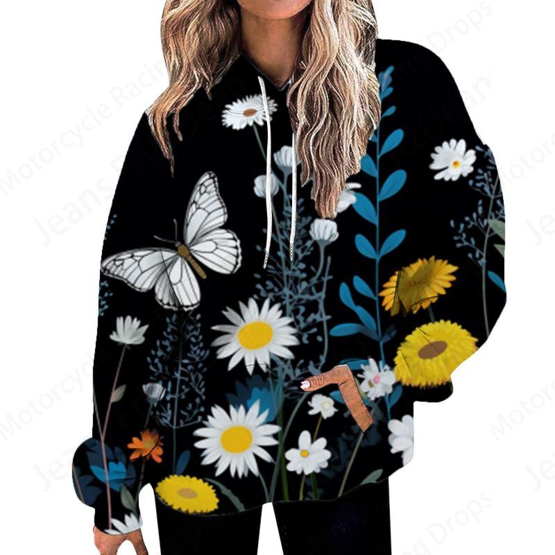 Floral Plant 3d Print Hoodie Women Fashion Oversize Hoodies Women Sweats Butterfly Coat Sweatshirt With Pocket Pullover Sudadera