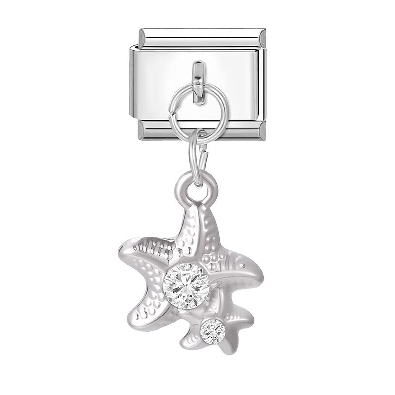 Zircon Turtle Starfish Conch Fishtail Cherry Pendant Italian Charm Links Fit 9MM Stainless Steel Bracelet Women DIY Making Gifts