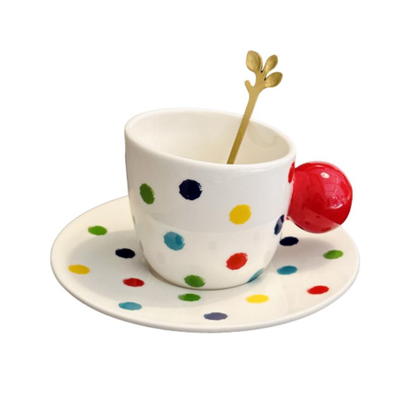 Creative Retro Style Polka Dot Ceramic Coffee Cup Saucer Personalized Gift For Friends Afternoon Tea Cup Set Souvenir