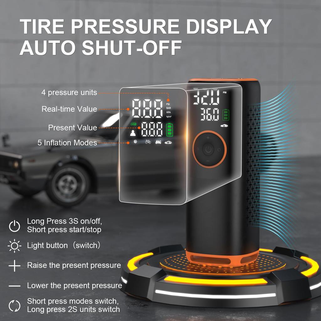 160 PSI Tire Inflator Portable Air Compressor with Tire Pressure Gauge for Car, Bicycle, Motorcycle Tires, Balls Etc.