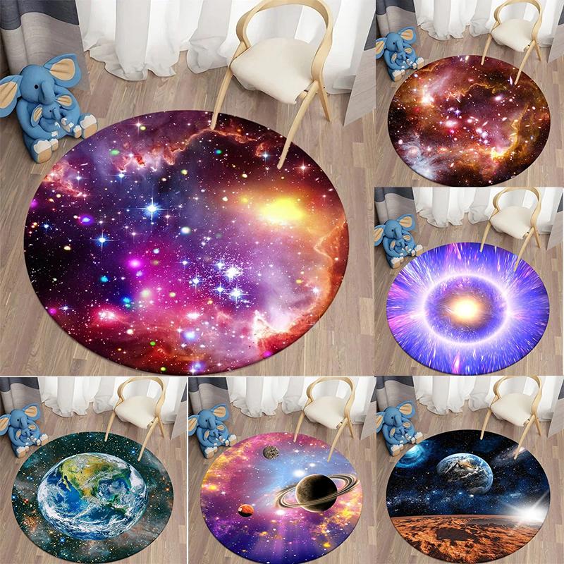 Galaxy Round Rug Universe Space Nebula Star Starry Carpet Circle Floor Mat for Bedroom Playroom Children's Room Non Slip Doormat