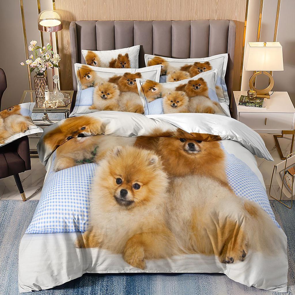3D-gedruckte Bettwäsche Schäferhund Bettbezug Haustierhund Dreiteilige Heimtextilien