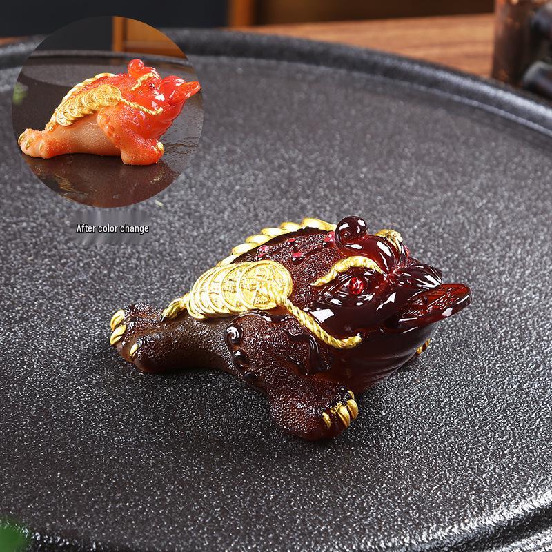 Golden Toad Color-Changing Tea Pet Ornament - Wealth-Attracting Tea Set Accessory