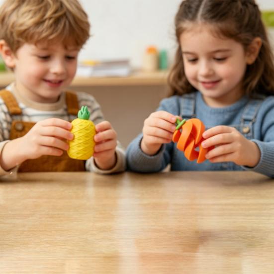 3D Printed Fidget Fruit Toy, Spiral Flexible Pineapple/Persimmon Passthrough Toy, Stress Relief Desk Toy for Adults, Kids