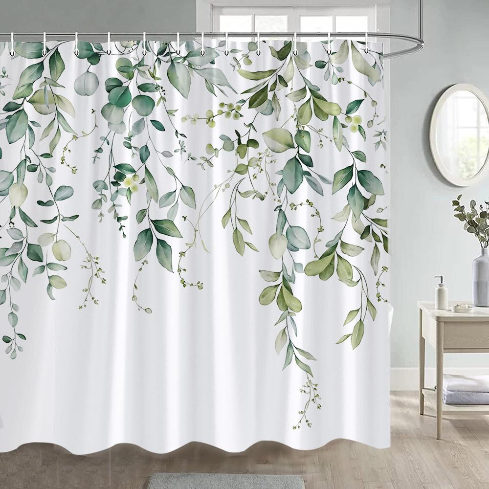 Floral Shower Curtains Watercolour Blue Purple Flowers Butterfly Leaves Plant Bath Curtain Polyester Bathroom Decor with Hooks