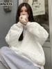 Thick Pinstripe Hoodie for Women, Autumn Winter Korean Style Loose Casual Solid Bubble Air Cotton Top Outerwear