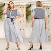 Plus Size Women Summer Striped Short Sleeve Tie Shirt Dress XL 2XL 3XL 4XL