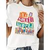 European Size Easy Care| Women'S Colorful "It'S a Small World" Pattern Printed T-shirt-Casual Crew Neck, Short Sleeve Top