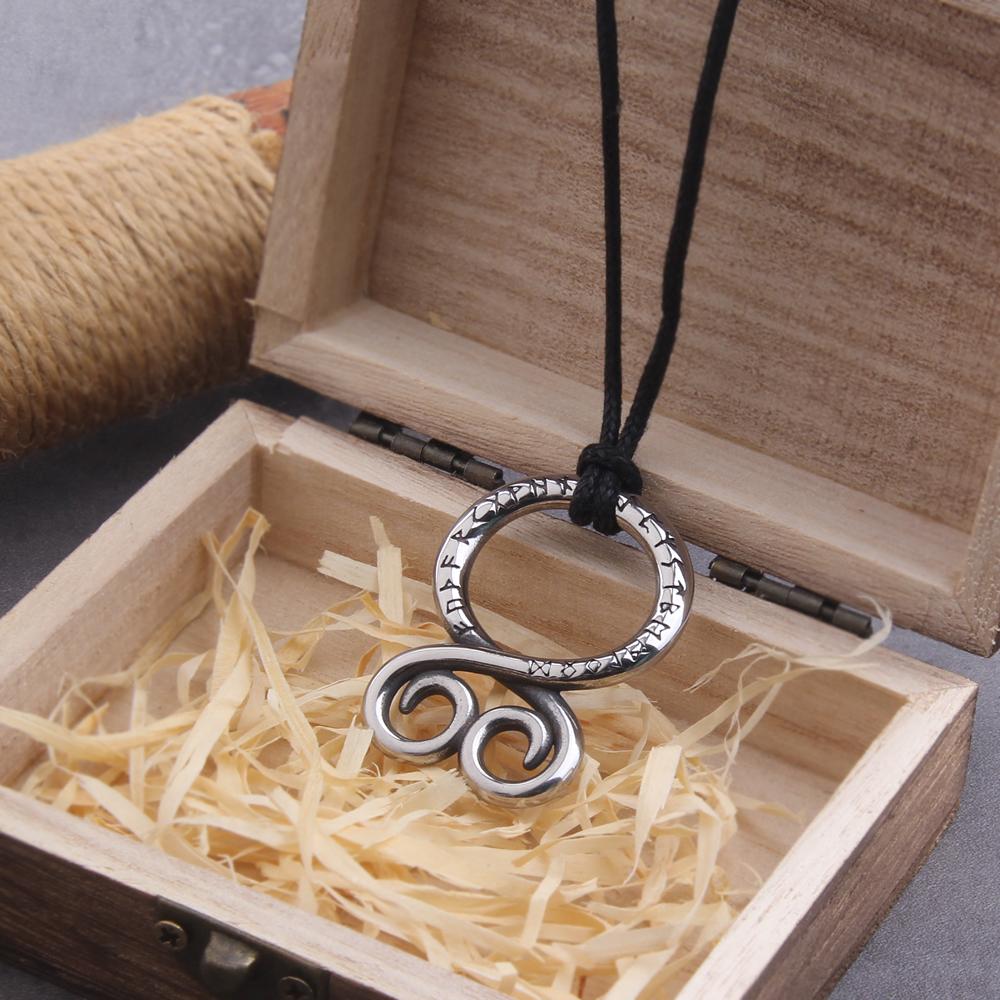 

Stainless Steel Odin Rune Pendant Viking Necklace with Chain Mens Gift in Wooden Box adjustable срібний