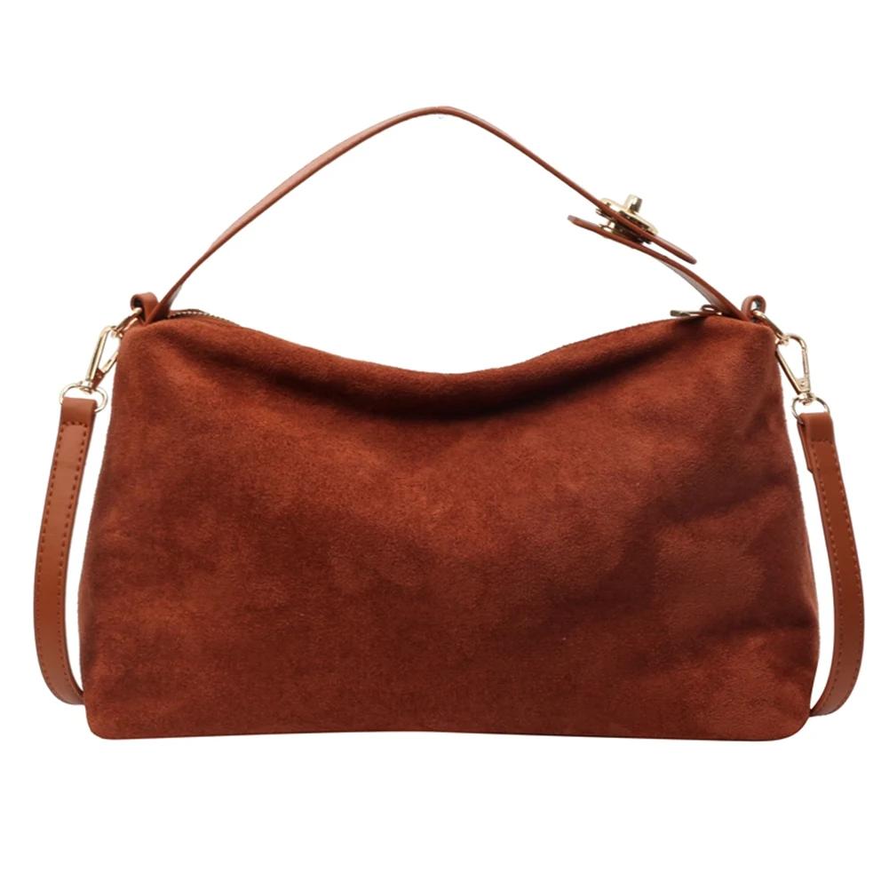 Women Autumn Winter Big Boston Tote Soft Matte Suede Cow Leather Women's Handbag Shoulder Crossbody Bag For Grey Brown