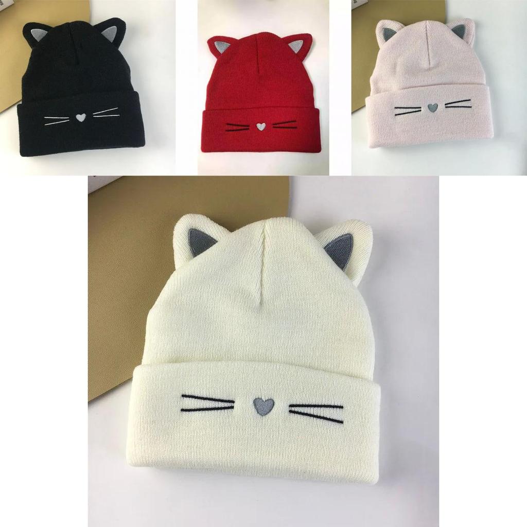Embroidered Cat Fashion Beanie Warm Windproof Knitted Hat Outdoor Weather Cold