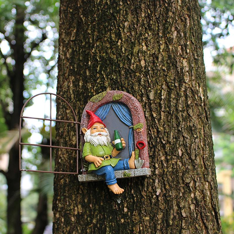 Gnome Tree Hugger, Drinking Dwarf Window Decoration, Creative Resin Outdoor Tree Decoration For Garden Landscape, Hanging Crafts