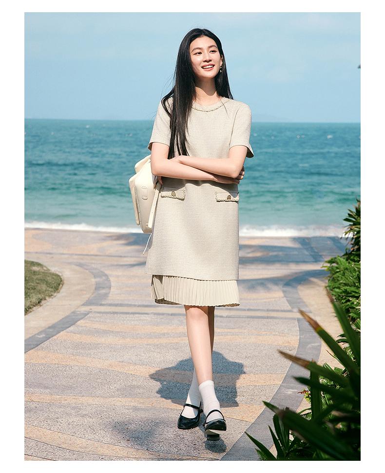 Jiuzi Anna Kou French Elegant Small Fragrance Wind Fold Splicing H-shaped Dress