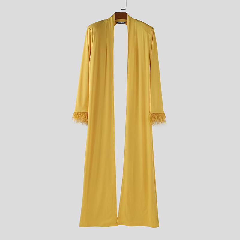 

INCERUN Men Patchwork Long Sleeve Open Front Backless Long Cardigan Tops 5XL жёлтый