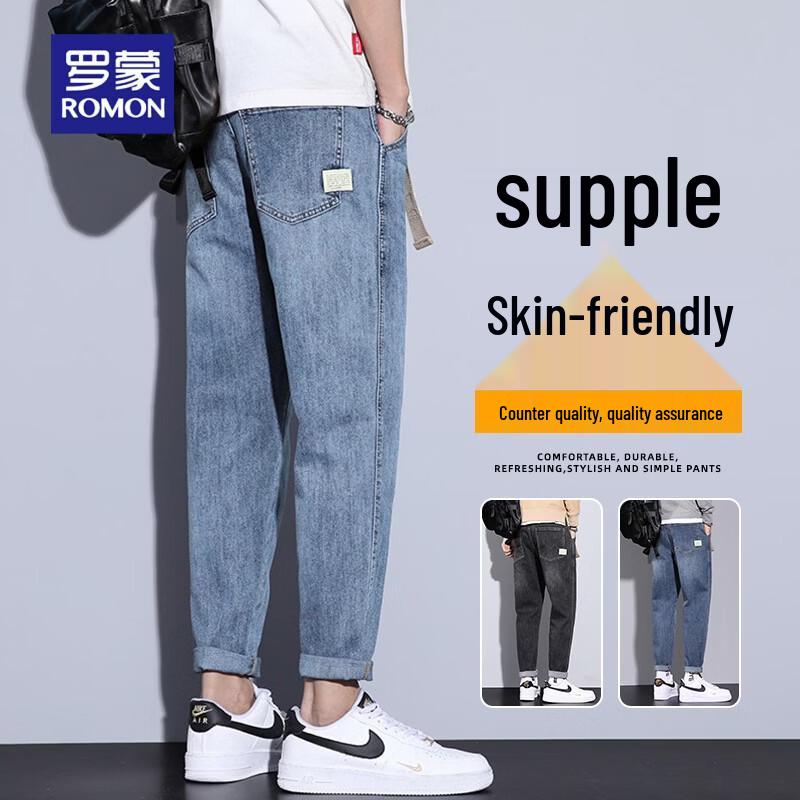 ROMON Men s Loose Fit Straight Leg Vintage Washed Jeans 29