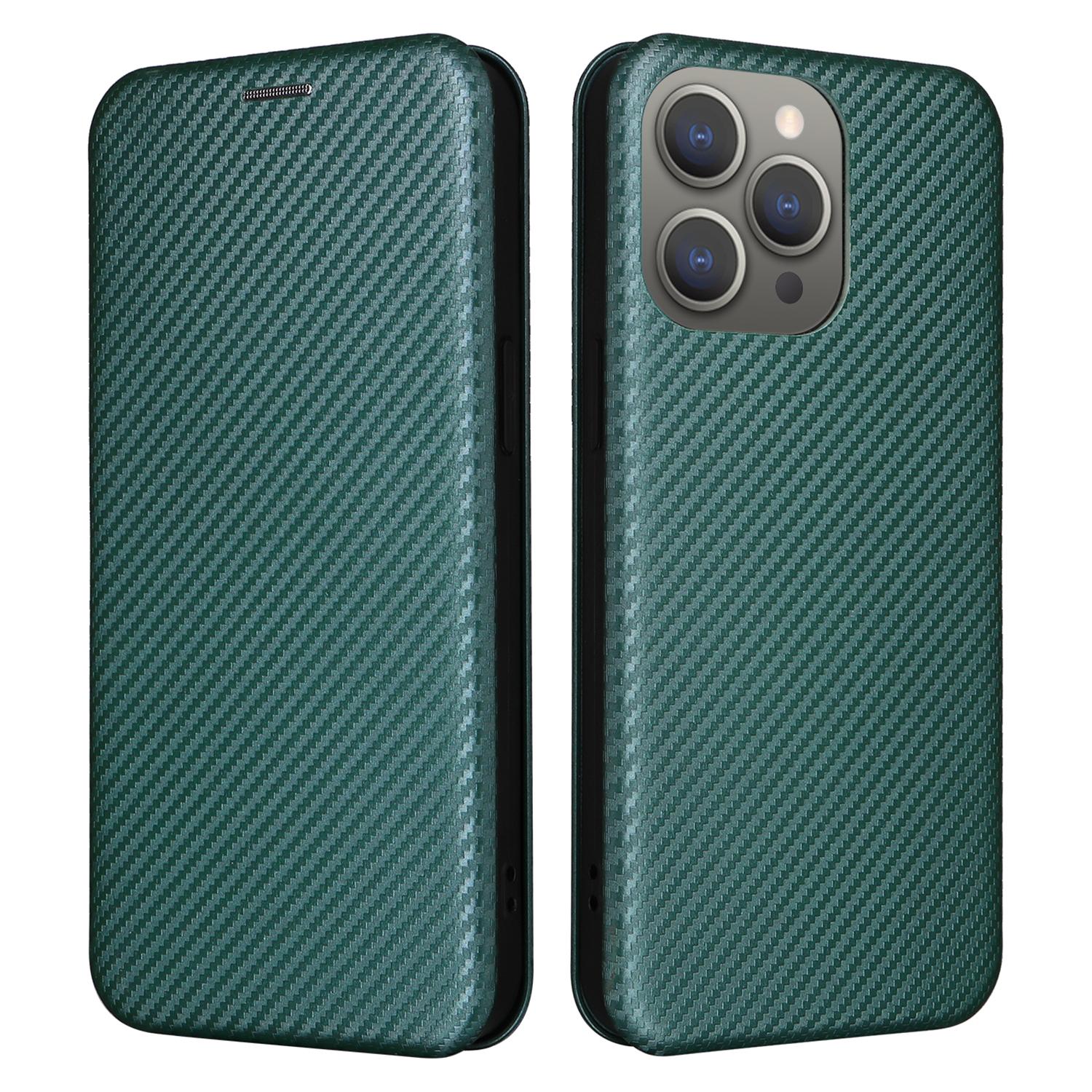 

Чехол для iPhone 16 Pro из ПУ кожи с текстурой углеродного волокна, чехол для телефона с магнитной застежкой Green