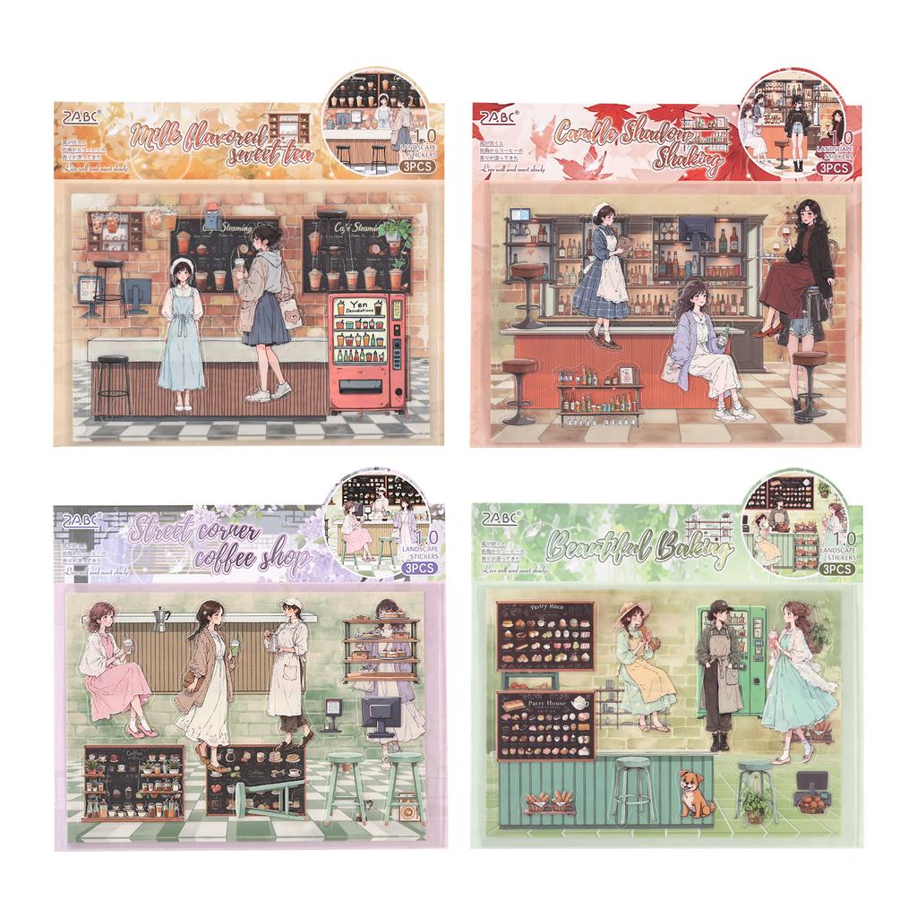 3pcs 3D Cartoon Daily Stickers - Mini Diorama Decals for Journal & Scrapbooking