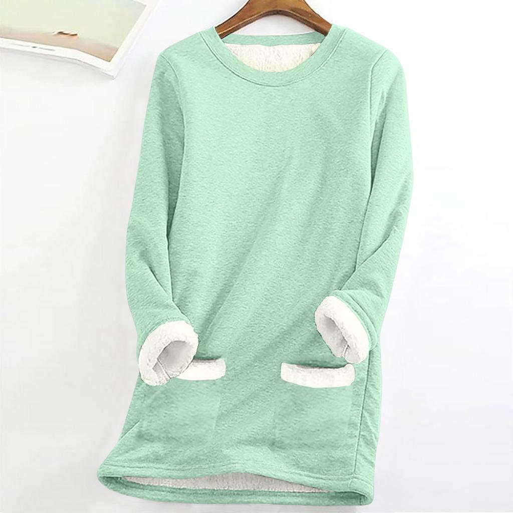 Women Christmas Thick Fleece Printing Sweatshirt Warm Underwear Top