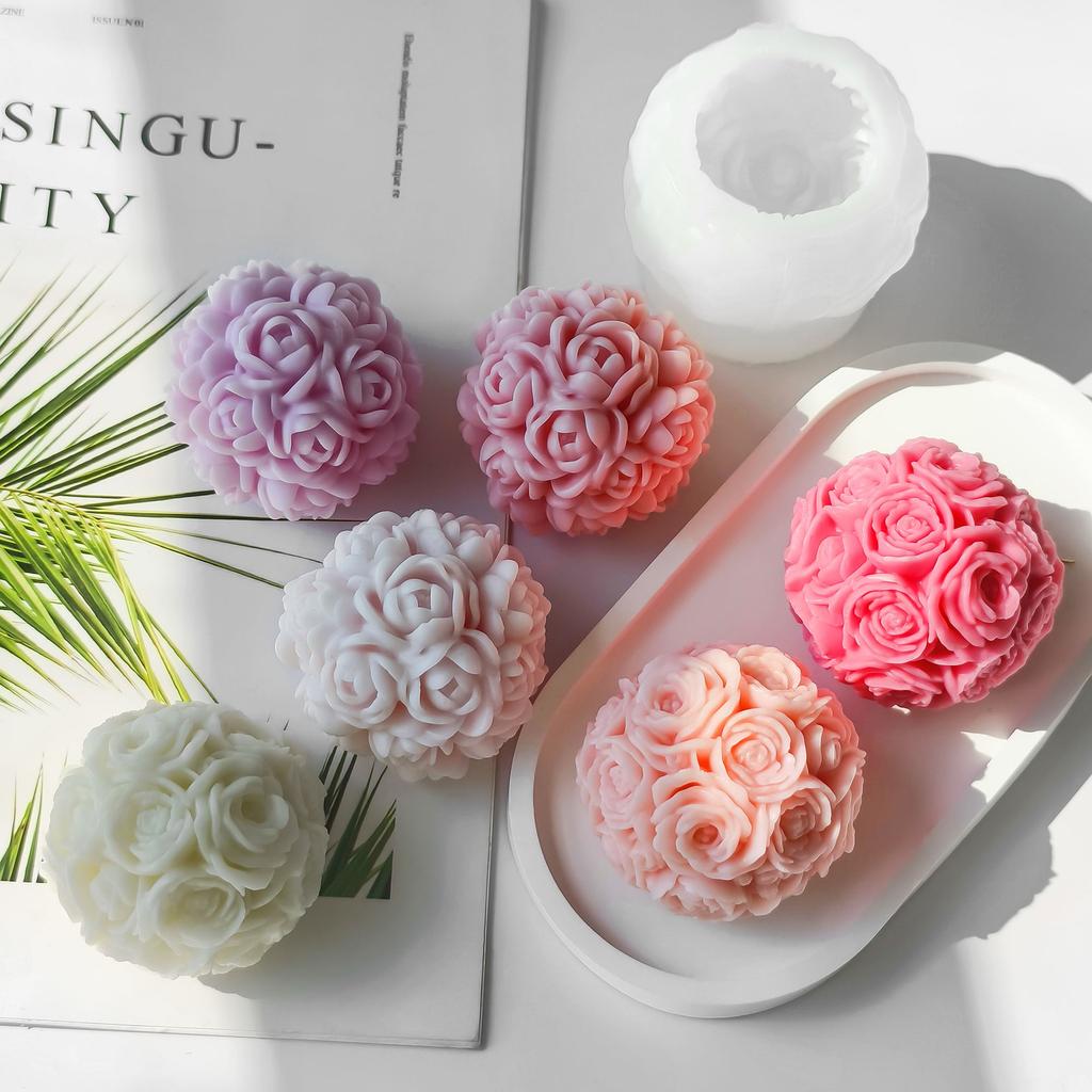 Flower Ball Mold Silicone Rose Ball Mold Aroma Candle Mold Aroma For Crafting Home Fragrance Romantic