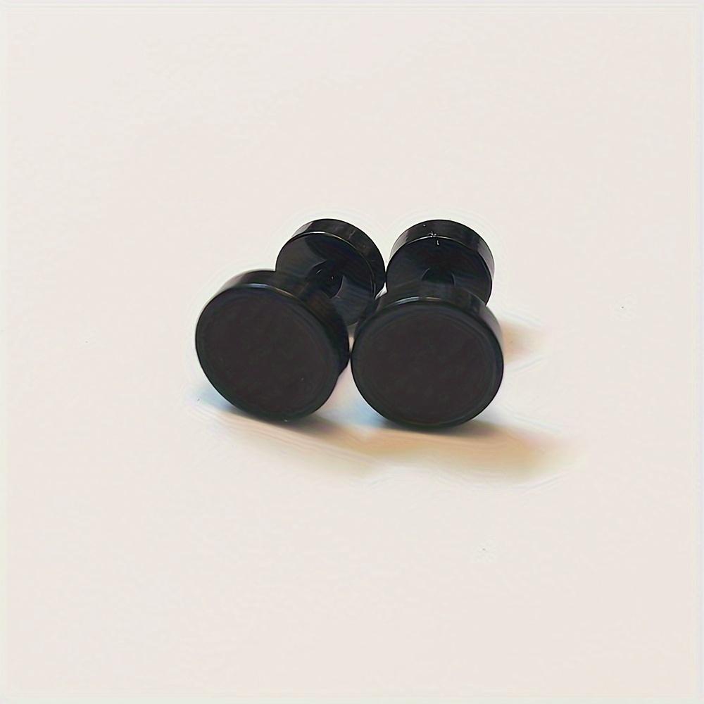 2pcs Unisex Punk Stainless Steel Simple Drip Oil Double Side Barbell Dumbbell Round Stud Earrings for Men Women Hip Hop Jewelry