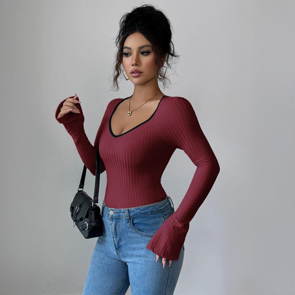 Casual Simple Style Long-sleeved Slim T-shirt Women's Clothing 2025 Autumn and Winter