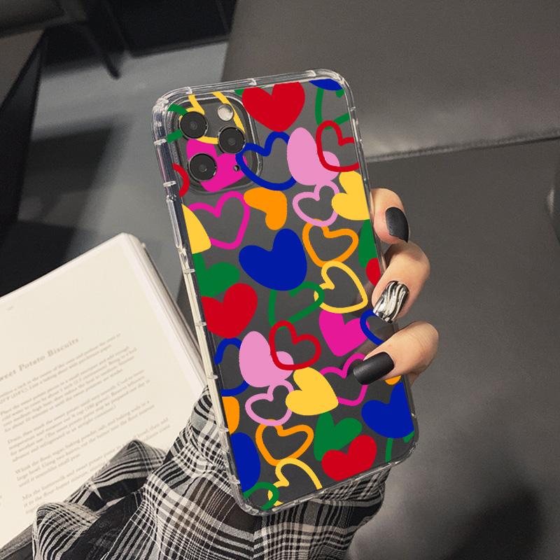 Cute Black White Love Heart Shockproof Phone Case For iPhone 16 14 15 13 Pro Max 12Mini 11 XR XS 7 8Plus Clear Soft Cover Fundas