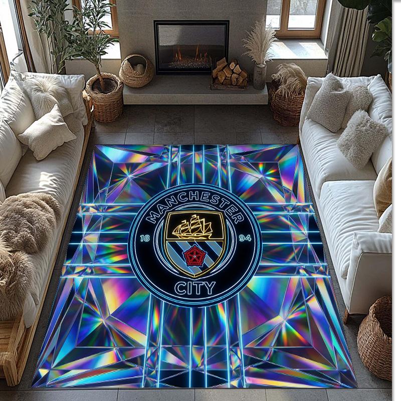 Manchester City Printed Flannel Area Rug Non Slip Soft Polyester Floor Carpet Indoor Decor Mat for Bedroom Living Room Sofa