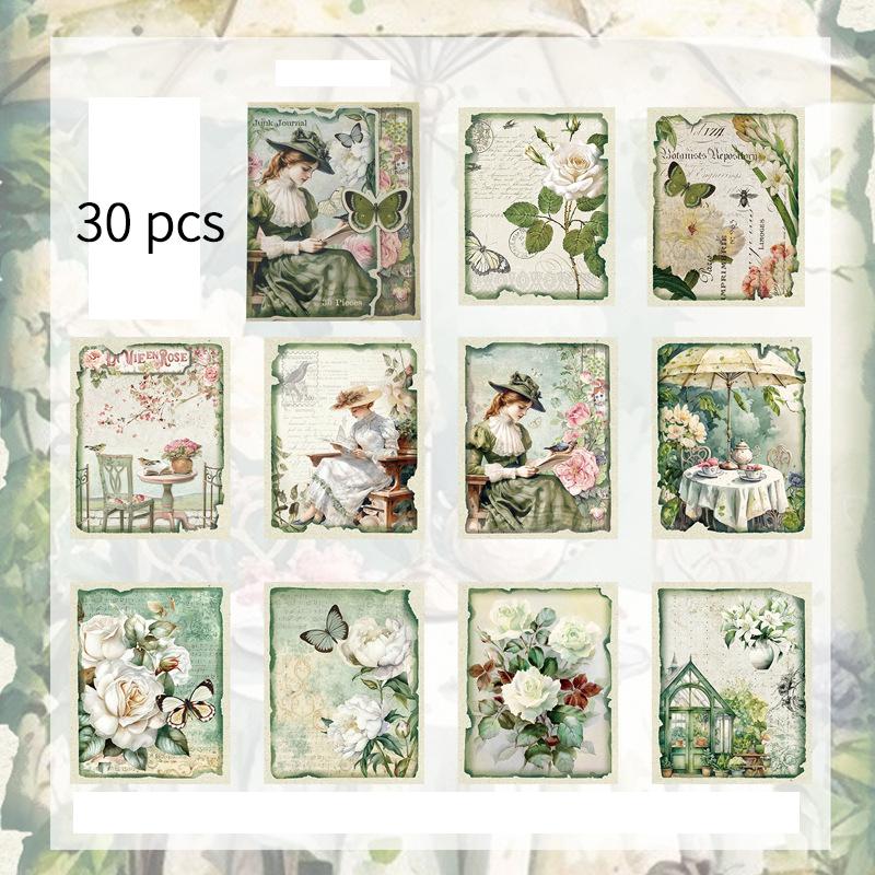 30 Pcs Vintage INS Decorative Material Paper DIY Diary Album Scrapbooking Material Hand Made Junk Journal Supplies
