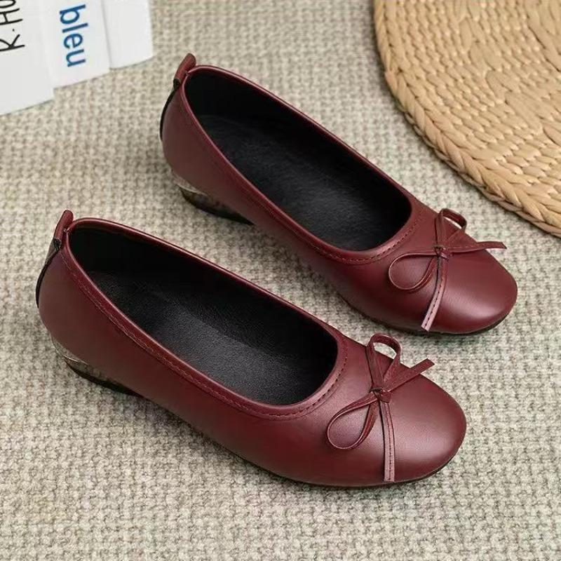 

Autumn new versatile one-pedal Doudou shoes gentle small leather shoes flat Mary Jane single shoes women 40 бордовый