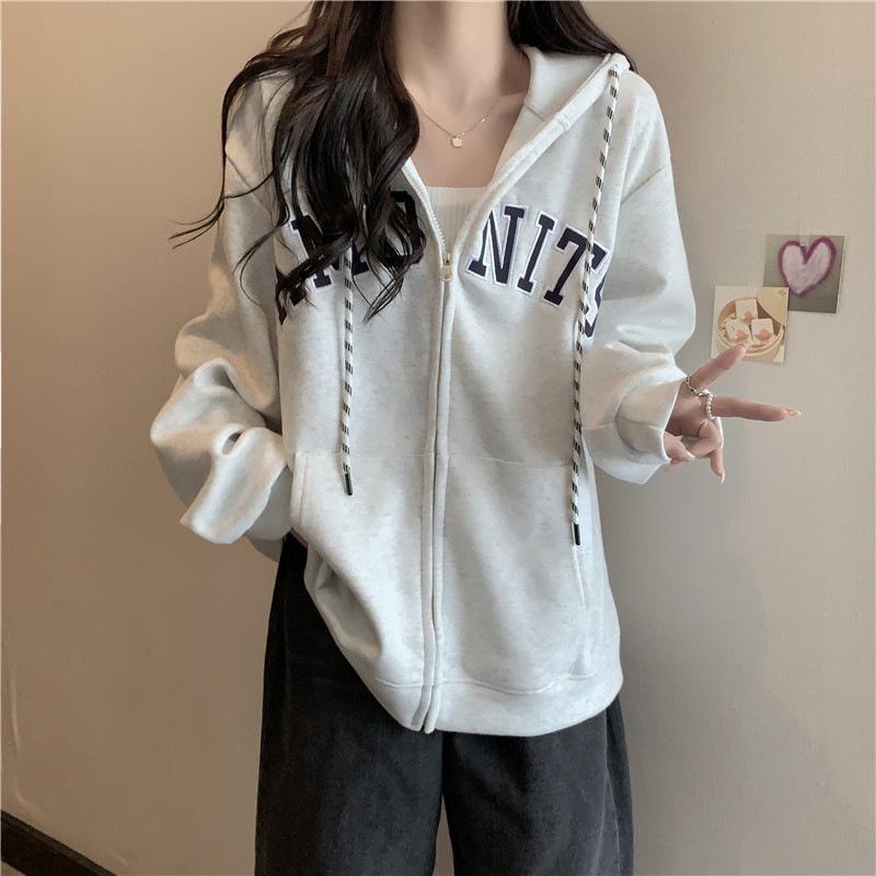 

Свободная толстовка с капюшоном для женщин в корейском стиле, универсальная студенческая футболка с капюшоном 2XL светло-серый