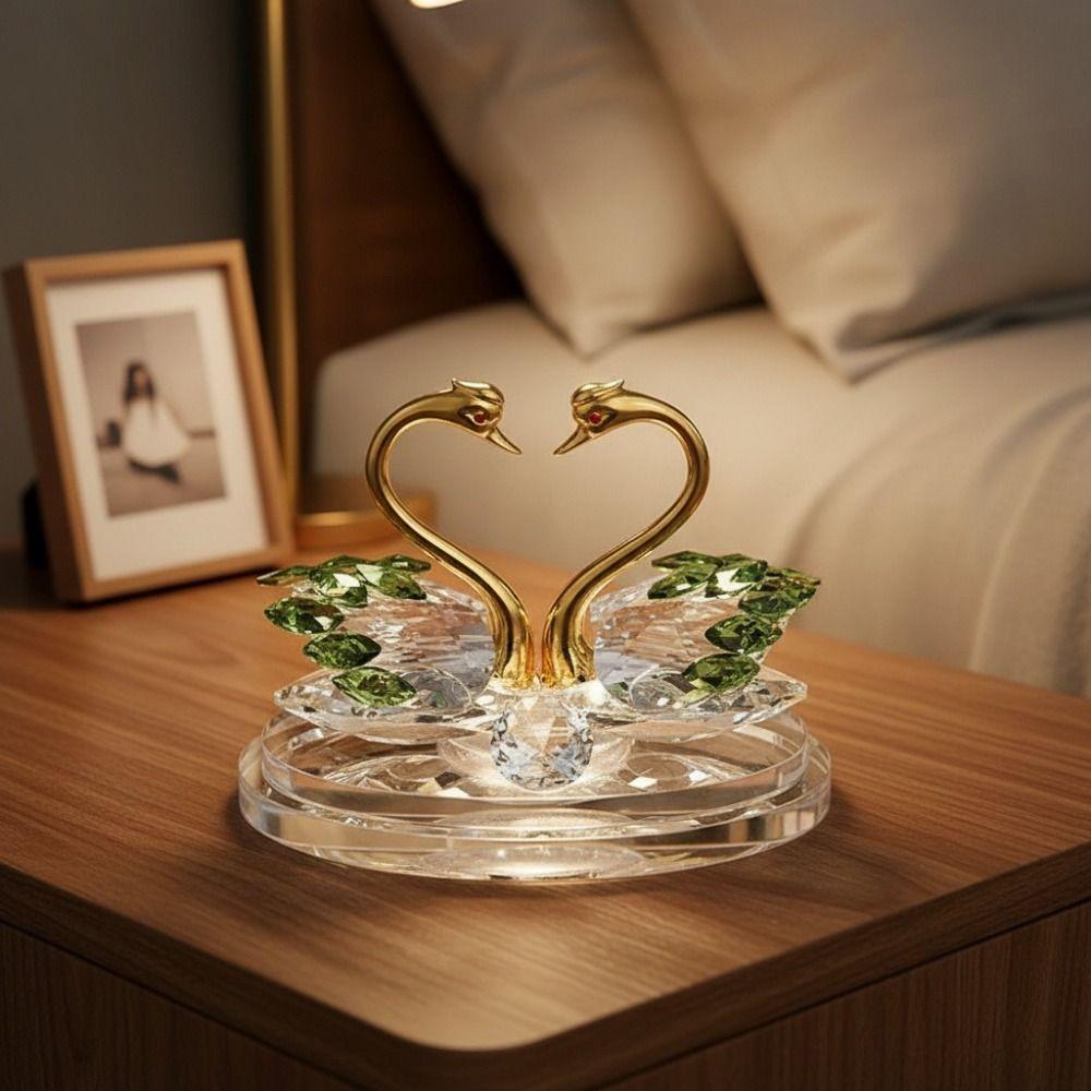 Light Luxury Crystal Swan Ornaments -encrusted Glass Swans Swan Figurines Indoor Foyer