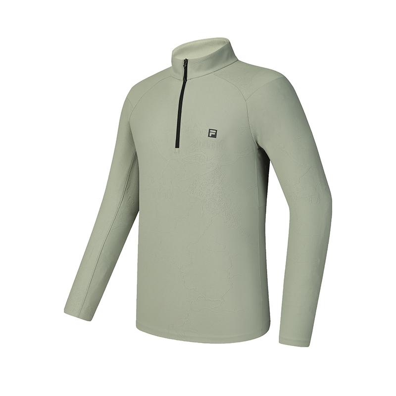 Fila Stand Collar Outdoor Half-Zip Raglan Long Sleeve T-Shirt Men Tops Moss-Green A11M517208FKK