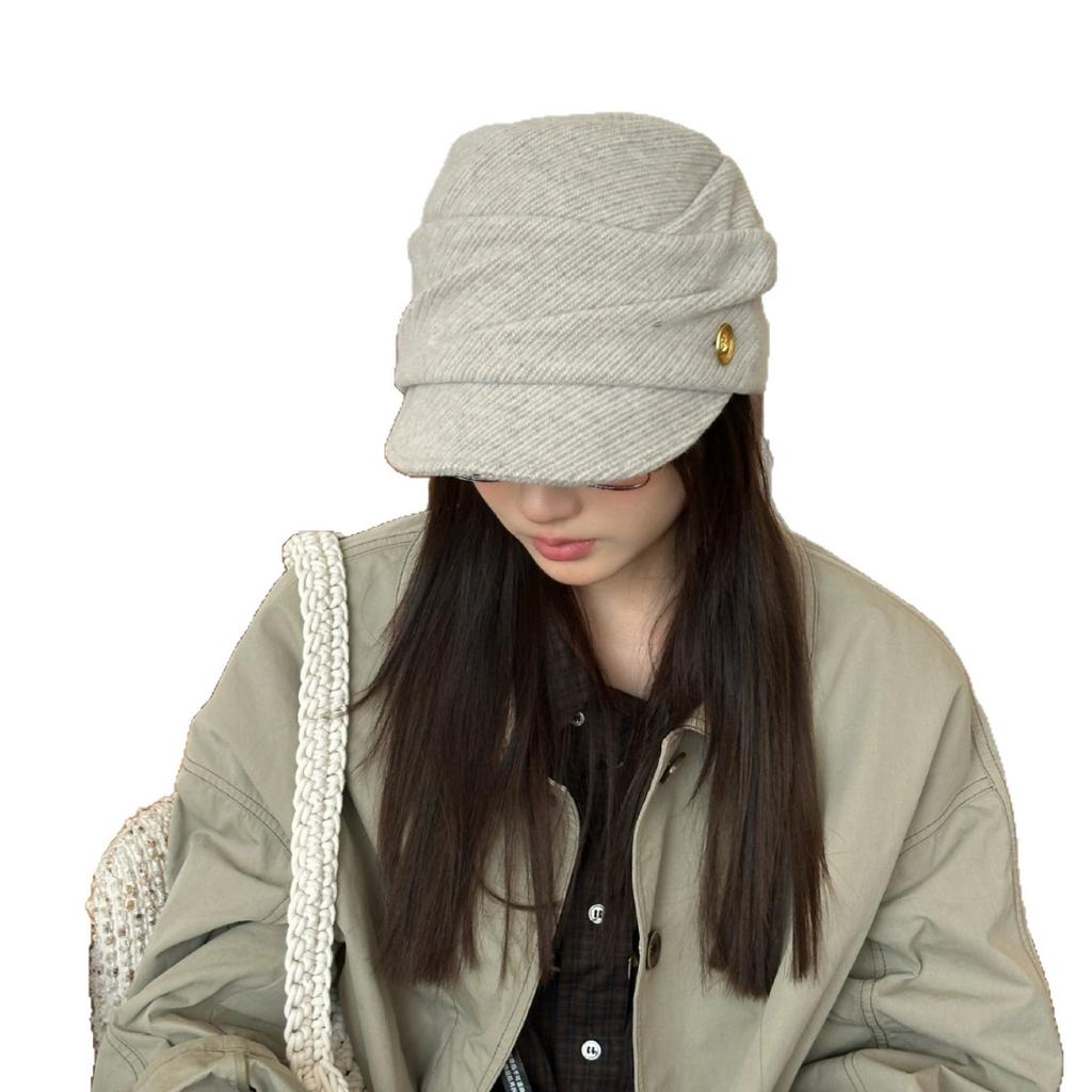 New Retro British Style Equestrian Hat Pleated Newsboy Hat Women's Autumn and Winter Versatile Face Knight Cap