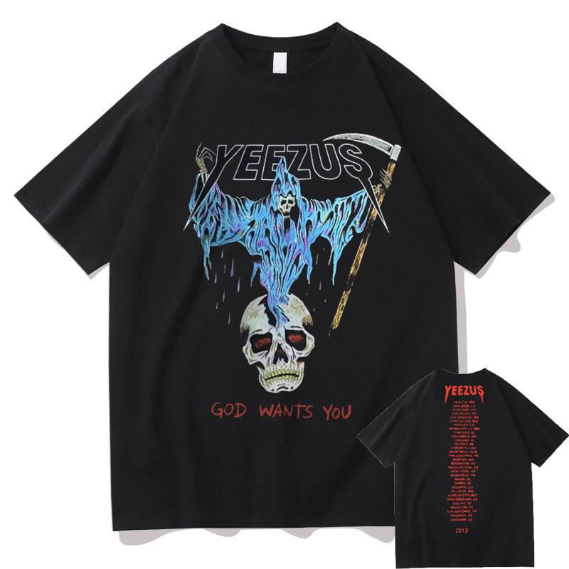 God Wants You Kanye West Streetwear Skull Reaper Graphic Print Tshirt Men Women Hip Hop Fashion Tshirts Mens Cotton T Shirt
