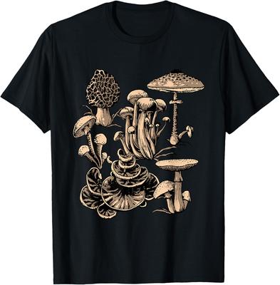 Mushroom Types Vintage Style Graphic Tee Cottagecore Fungi Lover Casual Trip T-Shirt