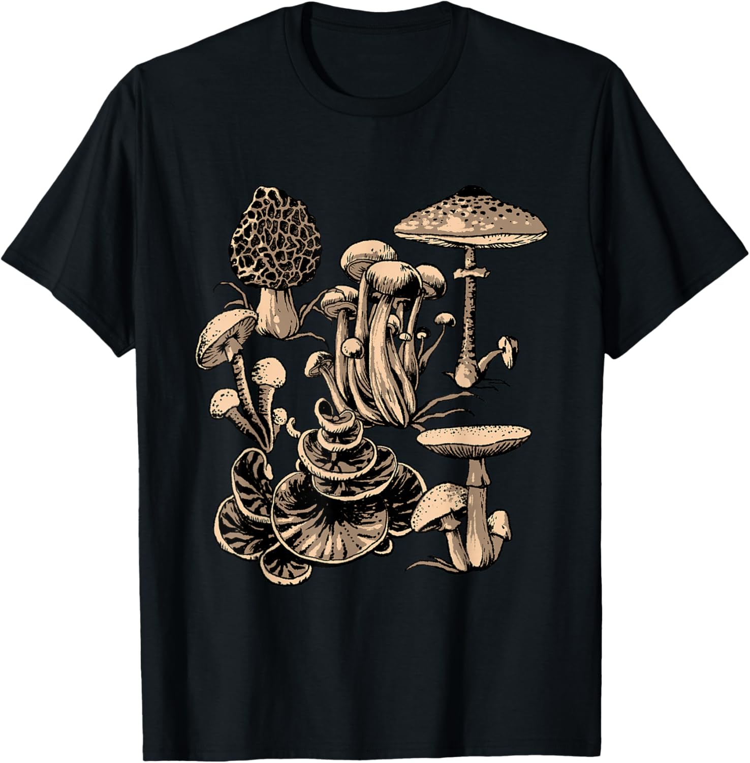 

Mushroom Types Vintage Style Graphic Tee Cottagecore Fungi Lover Casual Trip T-Shirt 4XL