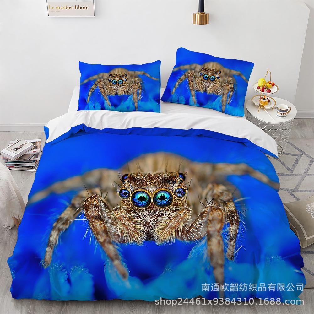 Spider Quilt Set Three-Piece Polyester 90G Abraded 3D Digital Four-Piece Bedding Set