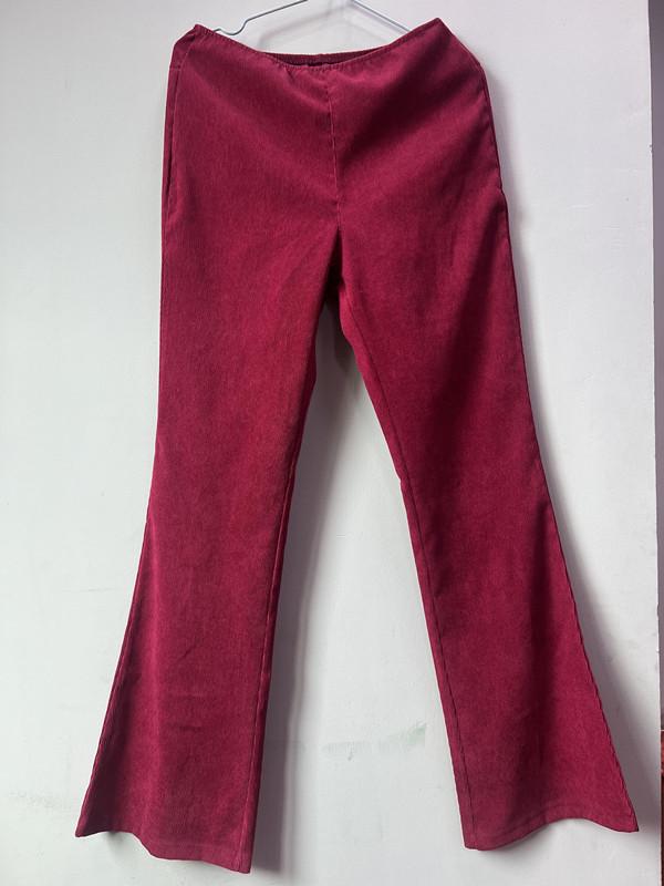 Spring/Summer 2025 Women's High-Waist Slim Fit Corduroy Flare Pants - Solid Color, Elastic Waist, Casual Drape