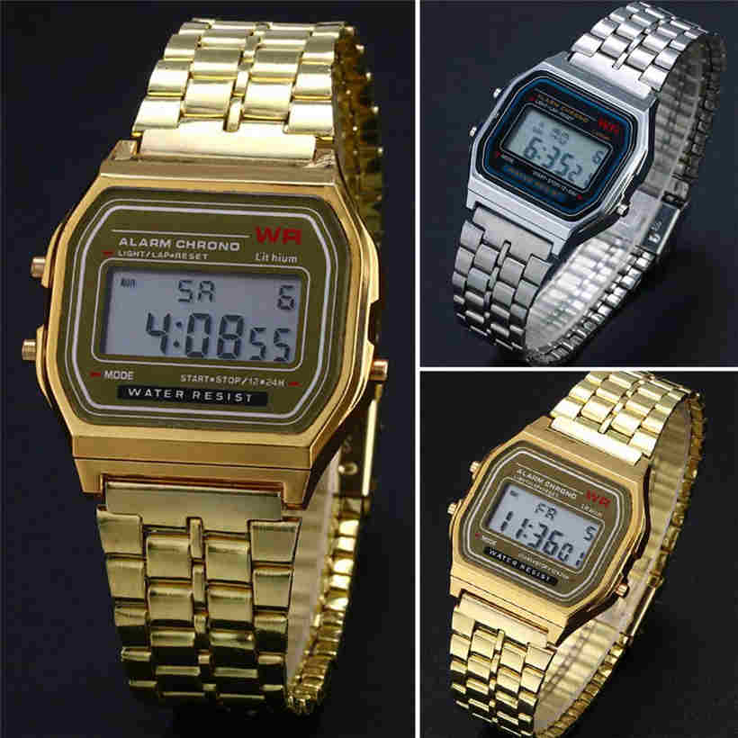 Fashion Unisex Watch Digital Display Waterproof Clock Square Dial Alarm Stopwatch