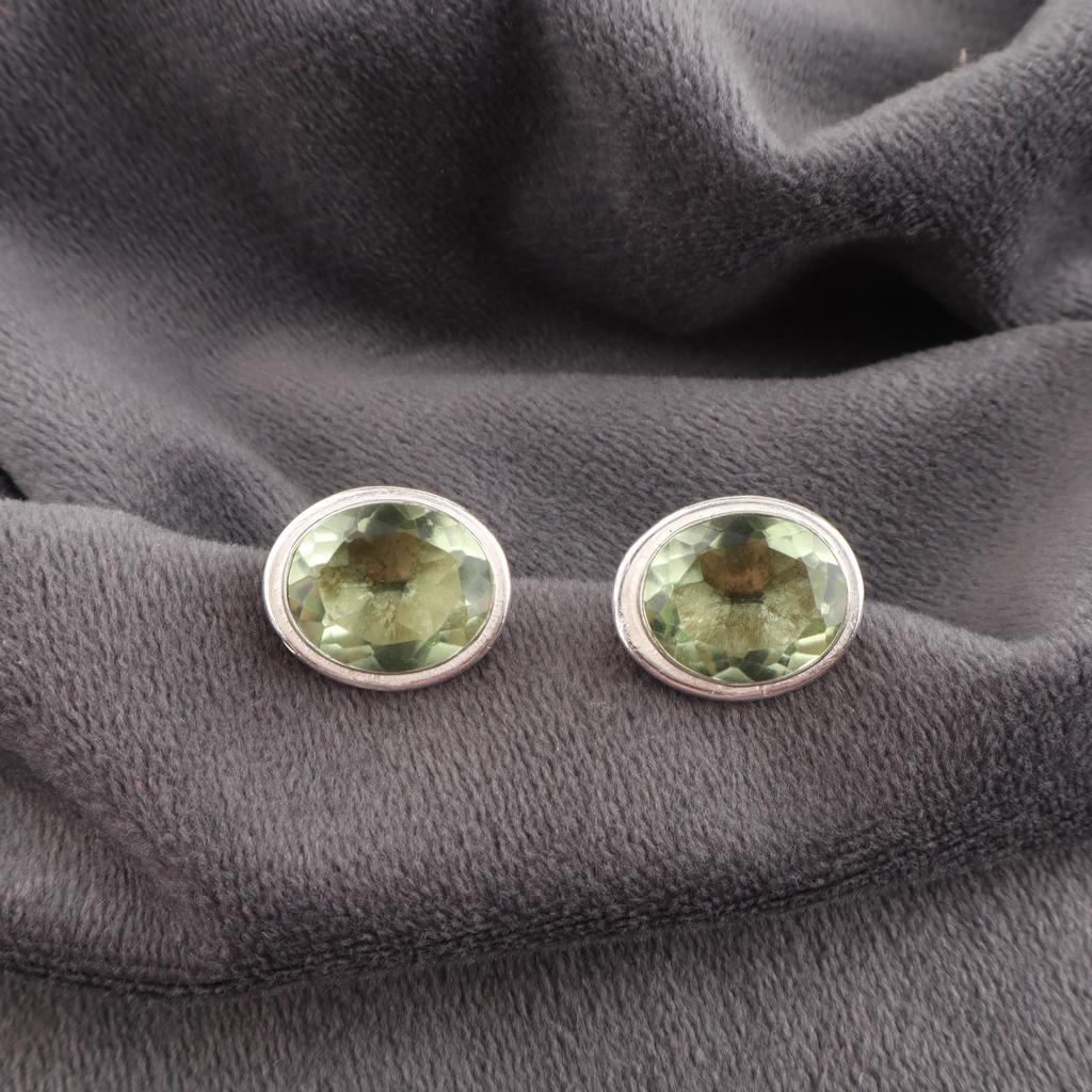 Green Amethyst Gemstone Earrings, 925 Solid Sterling Silver Earrings, Handmade Everyday Jewelry, Gift For Mother
