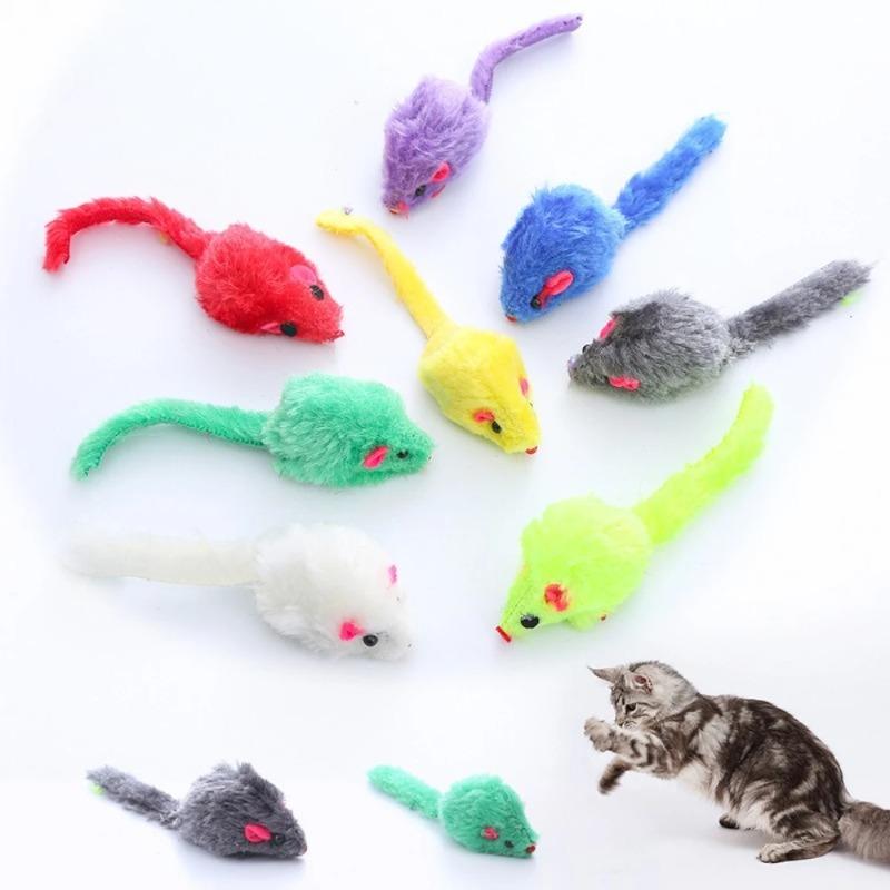10/20PCS Rabbit Cat Toys Rainbow Feathered Mouse Fun Interactive Play For Kittens And Adult Cats