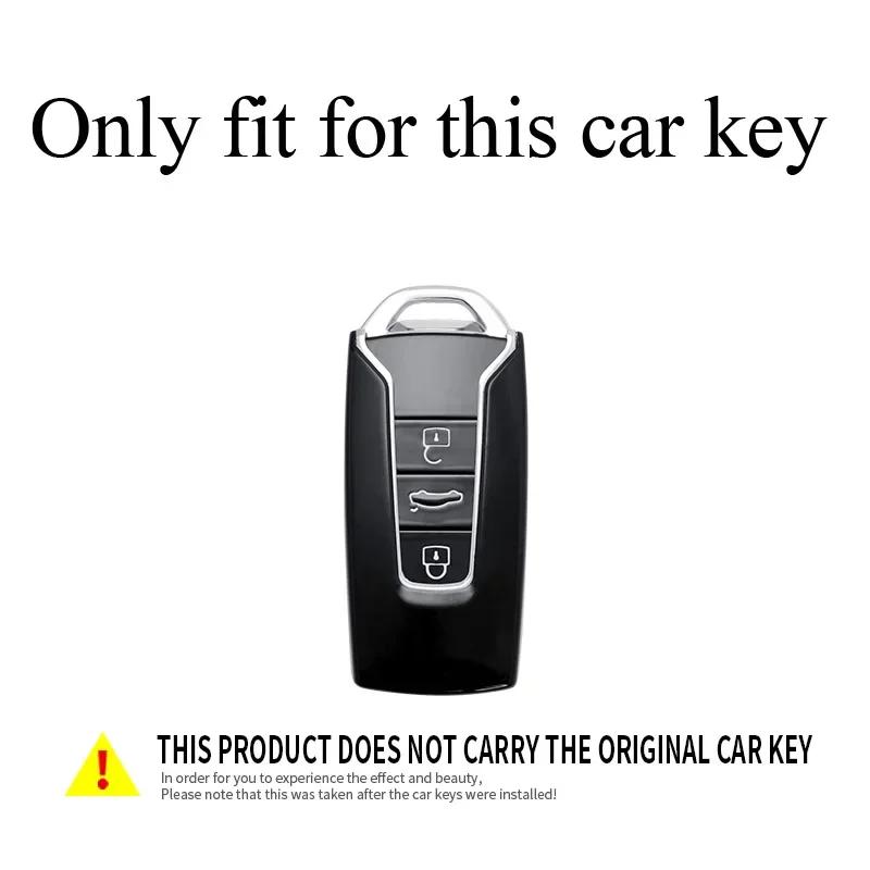 Interior Mouldings Zinc Alloy+PU Leather Car Key Case Cover For VW Volkswagen Touareg 2018 2019 2020 2021 2022 2023 3 Buttons Re