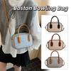 High Quality Leather Boston Tote Bag Handbag Contrast Color Crossbody Bag PU Bowling Bag  Girls