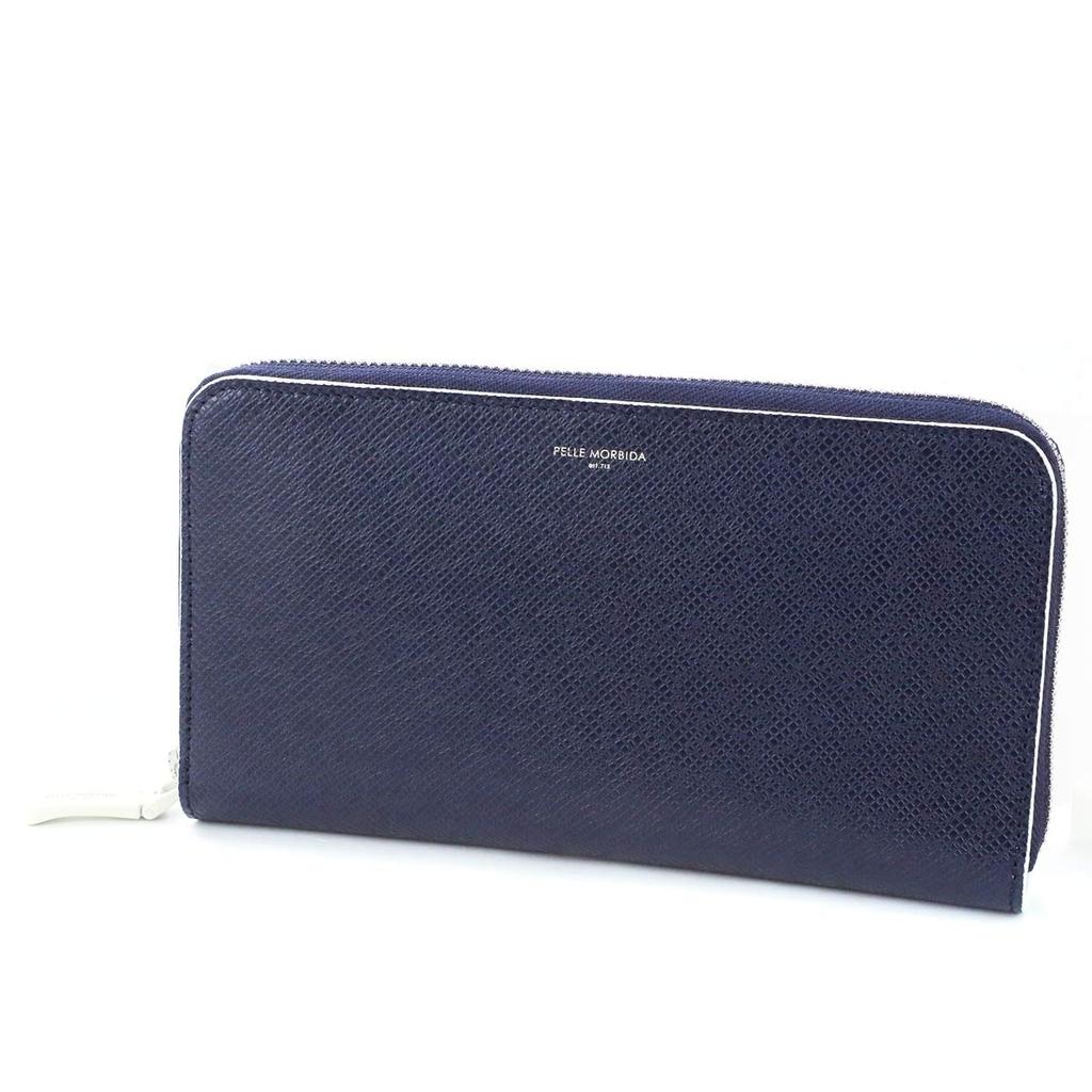 Pelle Morbida Long Wallet, Navy x Ivory, BA311BI-NVIV
