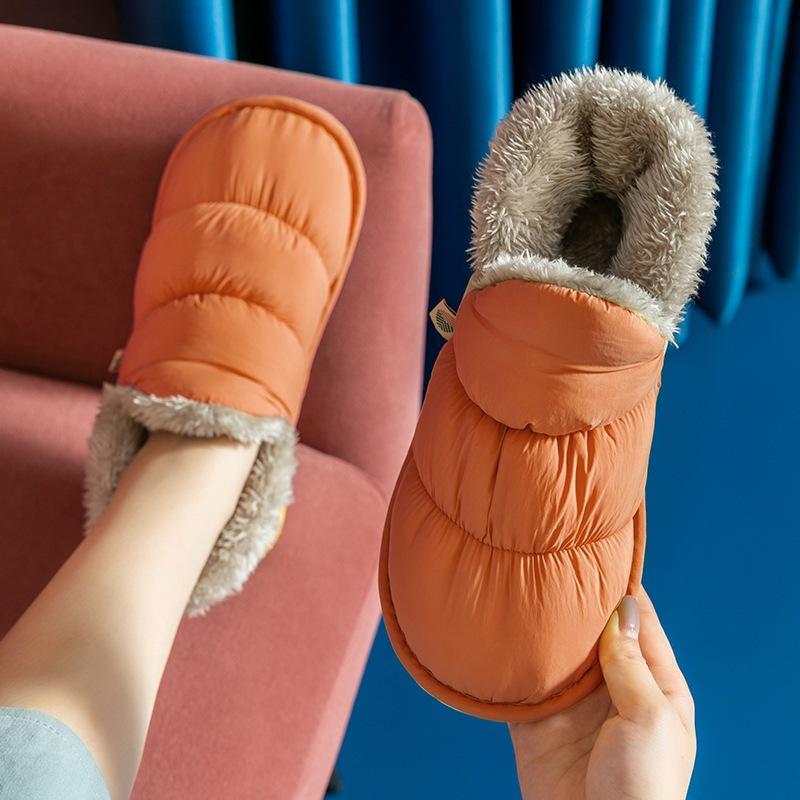 Cotton slippers men's bags follow home women's winter down cloth warm non-slip down cotton shoes women's winter