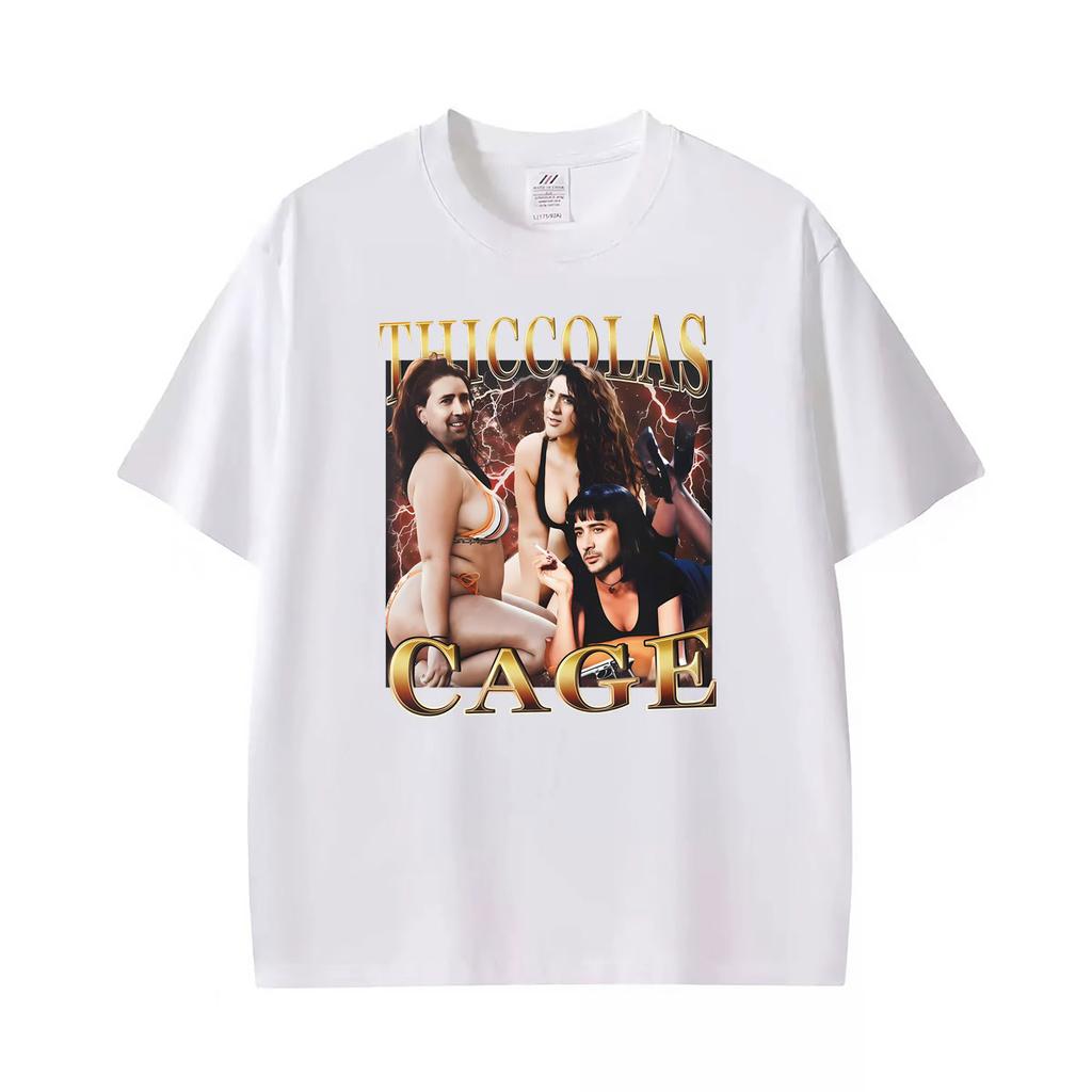 Vintage Thiccolas Cage Funny Meme Graphic T Shirt Unisex Unisex Harajuku Oversized Humor Tshirts Cotton Casual Short Sleeve Tshirt